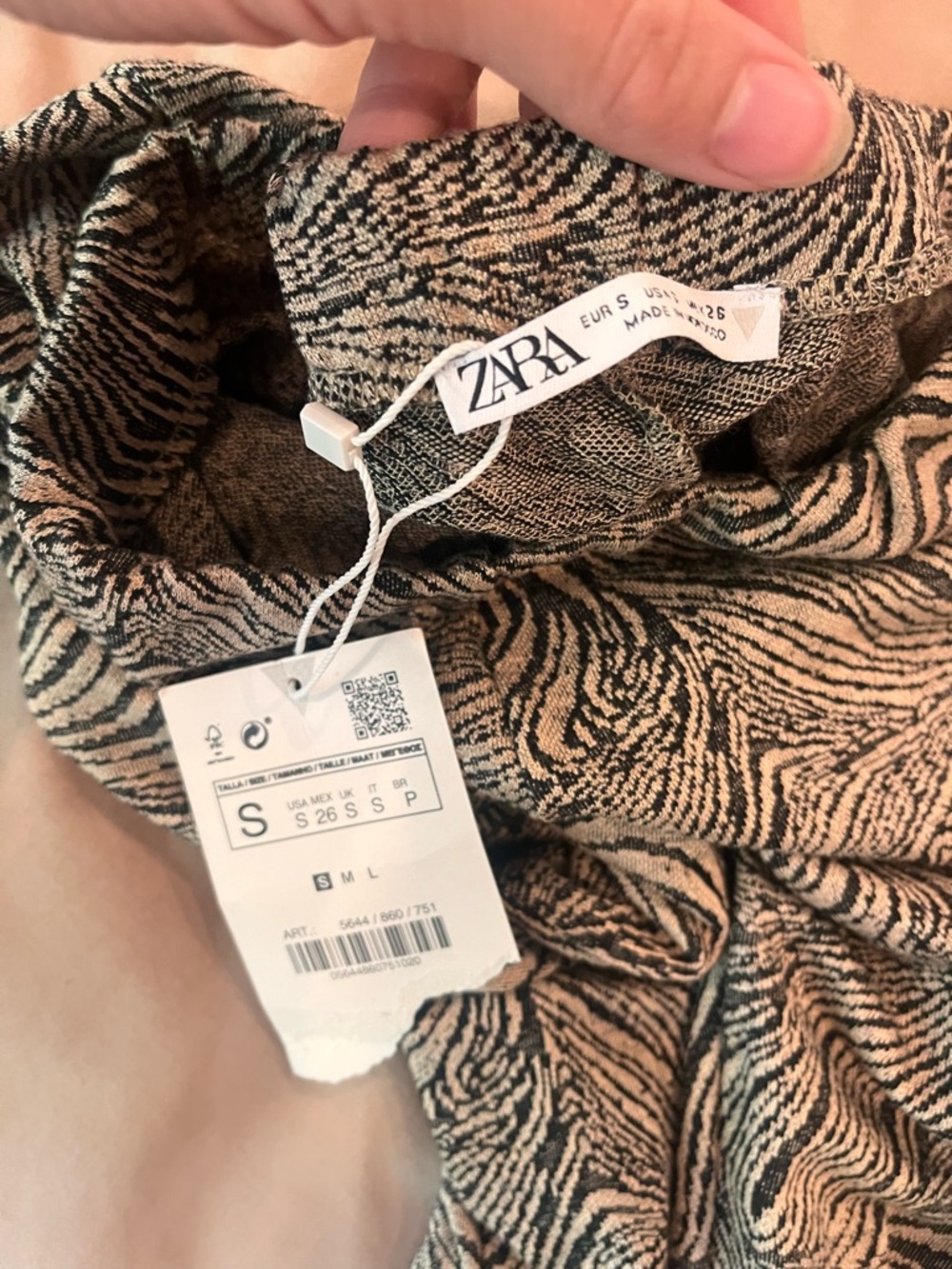 Zara co ord Brown & Black Zebra-Print flare pant and button up collared top - Picture 3 of 5